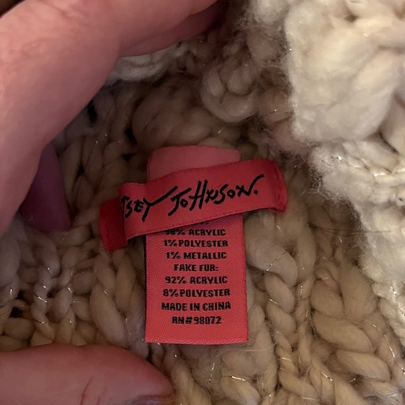 Betsey Johnson Blush Knit Beanie with Faux Fur Pom - Picture 2 of 5